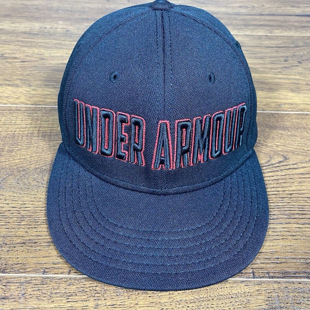 Under Armour Hat Cap Mens M/L Black Red Logo SpellOut Camo